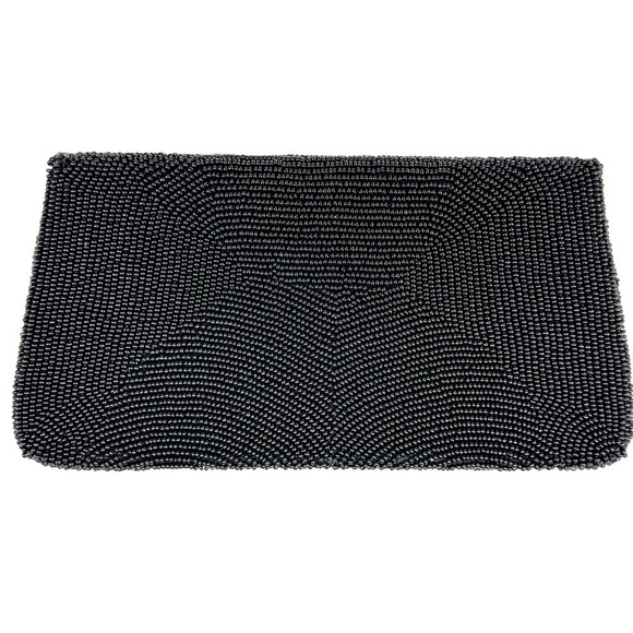 VTG Black Fully Beaded Clutch Bag 1950s Floral Design - Picture 6 of 6